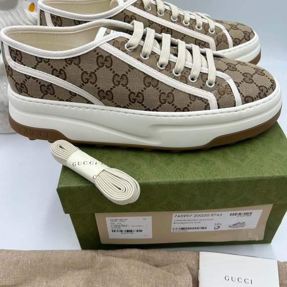 Gucci Brown GG Monogram canvas platform Sneakers size 10.5 made in Italy - Picture 1 of 10